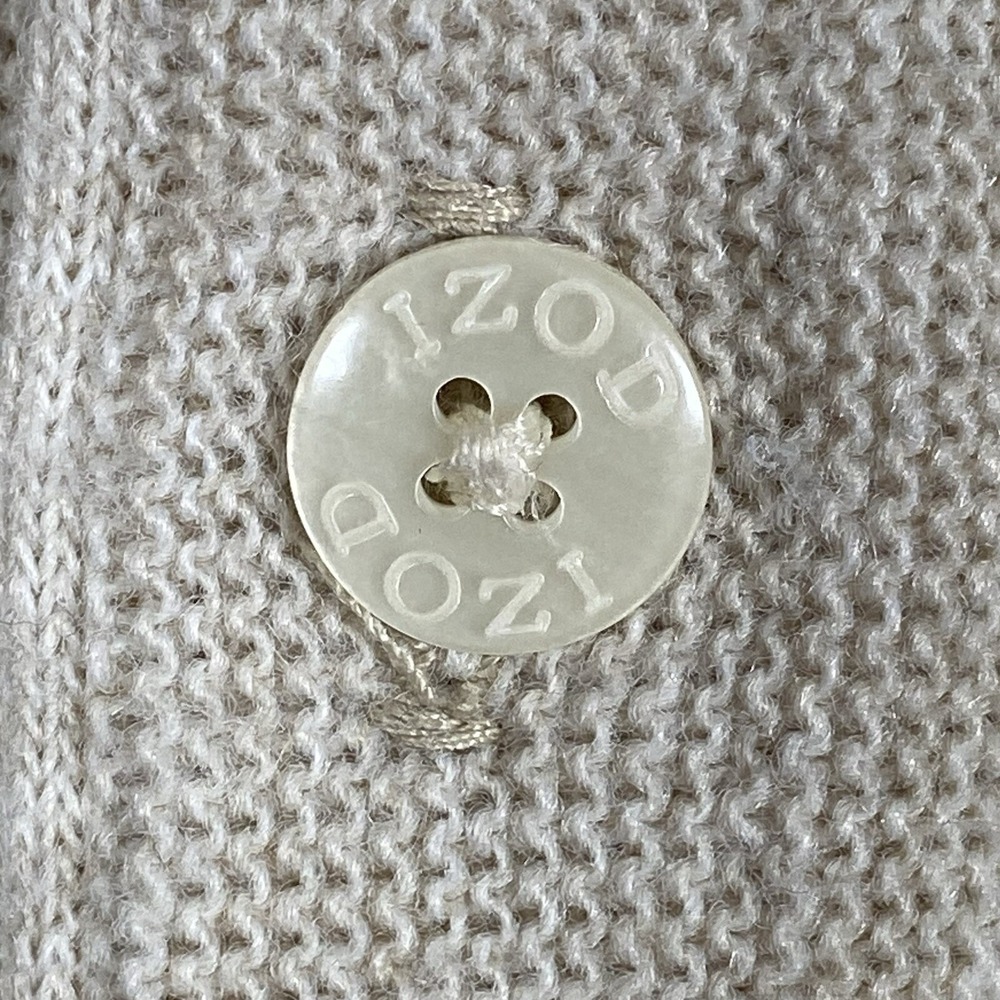 VTG IZOD Cardigan Sweater Men's Large Beige Eclectic Grandpa 90s USA Crest - Picture 5 of 8